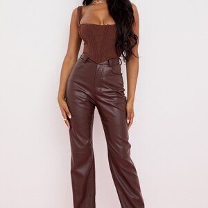 House of CB Inaya Dark Brown Stretch Vegan Leather Trousers
